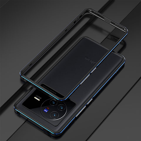 Coque Bumper Luxe Aluminum Metal Etui pour Vivo X80 5G Bleu et Noir