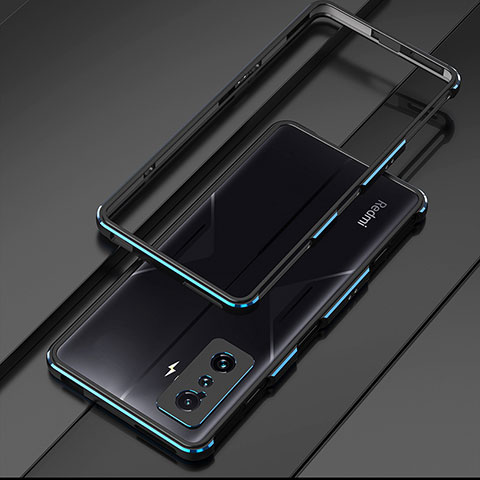 Coque Bumper Luxe Aluminum Metal Etui pour Xiaomi Redmi K50 Gaming 5G Bleu et Noir