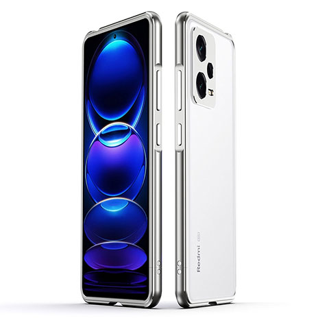 Coque Bumper Luxe Aluminum Metal Etui pour Xiaomi Redmi Note 12 Explorer Argent