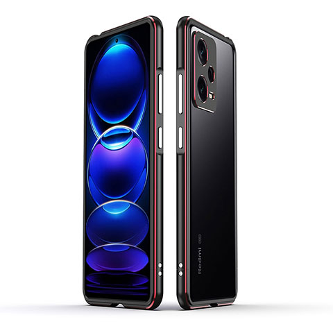 Coque Bumper Luxe Aluminum Metal Etui pour Xiaomi Redmi Note 12 Pro 5G Rouge et Noir