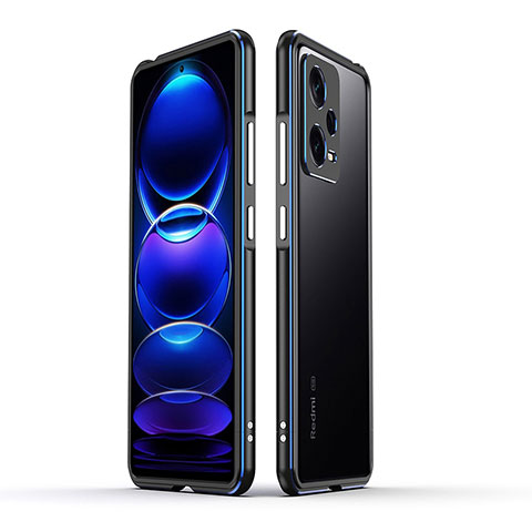 Coque Bumper Luxe Aluminum Metal Etui pour Xiaomi Redmi Note 12 Pro+ Plus 5G Bleu et Noir