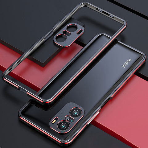 Coque Bumper Luxe Aluminum Metal Etui S01 pour Xiaomi Poco F3 5G Rouge et Noir