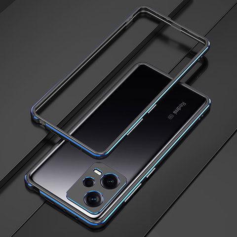 Coque Bumper Luxe Aluminum Metal Etui S01 pour Xiaomi Redmi Note 12 Pro+ Plus 5G Bleu et Noir
