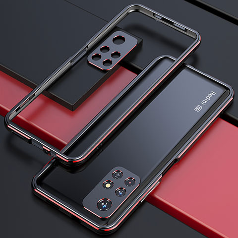 Coque Bumper Luxe Aluminum Metal Etui S02 pour Xiaomi Poco M4 Pro 5G Rouge et Noir