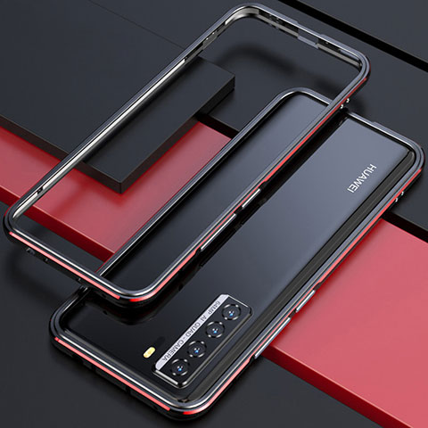 Coque Bumper Luxe Aluminum Metal Etui T01 pour Huawei Nova 7 SE 5G Rouge et Noir