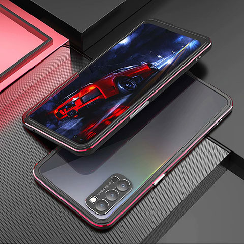 Coque Bumper Luxe Aluminum Metal Etui T01 pour Oppo Reno4 5G Rouge et Noir