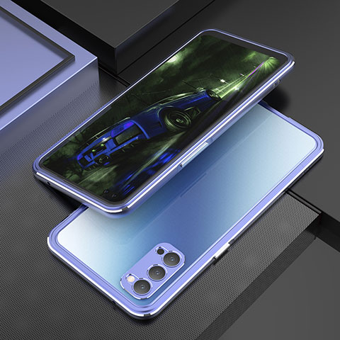 Coque Bumper Luxe Aluminum Metal Etui T01 pour Oppo Reno4 Pro 5G Bleu