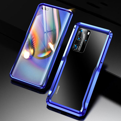 Coque Bumper Luxe Aluminum Metal Etui T02 pour Huawei P40 Pro Bleu