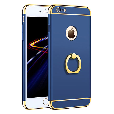 Coque Bumper Luxe Metal et Plastique avec Support Bague Anneau A01 pour Apple iPhone 6 Bleu