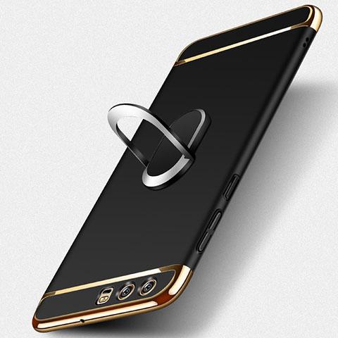 Coque Bumper Luxe Metal et Plastique avec Support Bague Anneau A02 pour Huawei P10 Noir