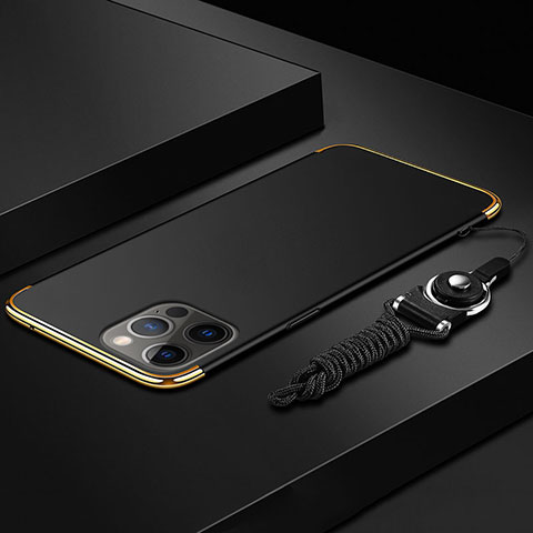 Coque Bumper Luxe Metal et Plastique Etui Housse avec Laniere pour Apple iPhone 13 Pro Noir