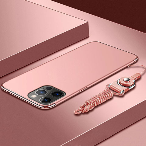 Coque Bumper Luxe Metal et Plastique Etui Housse avec Laniere pour Apple iPhone 13 Pro Or Rose