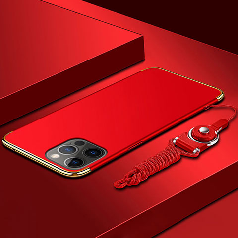 Coque Bumper Luxe Metal et Plastique Etui Housse avec Laniere pour Apple iPhone 13 Pro Rouge