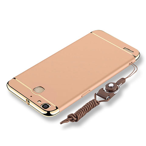 Coque Bumper Luxe Metal et Plastique Etui Housse avec Laniere pour Huawei Enjoy 5S Or