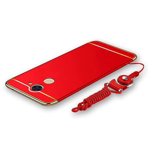 Coque Bumper Luxe Metal et Plastique Etui Housse avec Laniere pour Huawei Enjoy 7 Plus Rouge