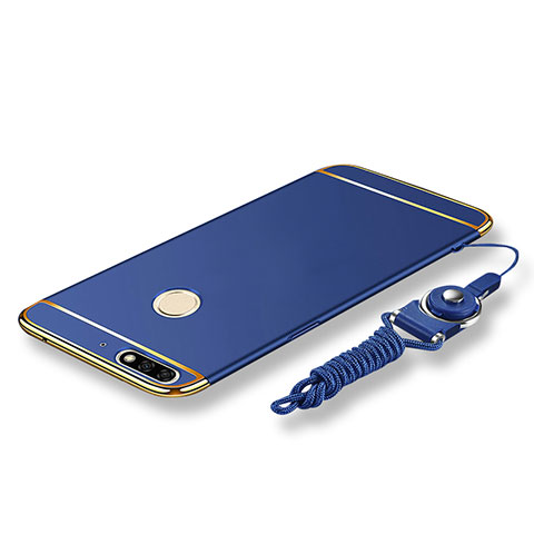 Coque Bumper Luxe Metal et Plastique Etui Housse avec Laniere pour Huawei Enjoy 8 Bleu