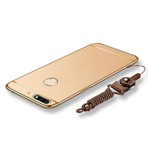 Coque Bumper Luxe Metal et Plastique Etui Housse avec Laniere pour Huawei Enjoy 8 Or