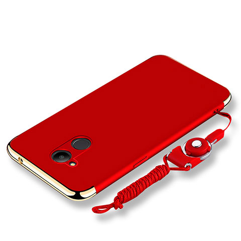 Coque Bumper Luxe Metal et Plastique Etui Housse avec Laniere pour Huawei Honor 6C Pro Rouge