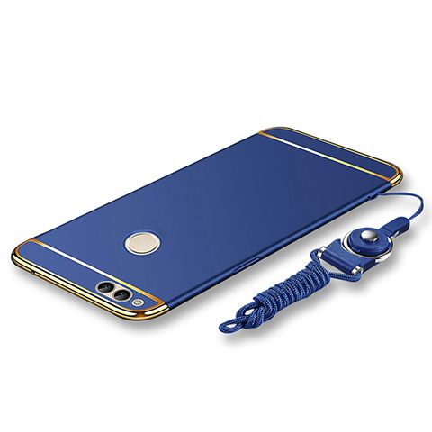 Coque Bumper Luxe Metal et Plastique Etui Housse avec Laniere pour Huawei Honor 7X Bleu