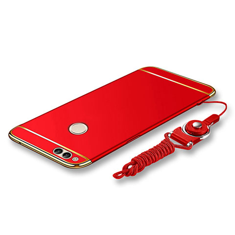 Coque Bumper Luxe Metal et Plastique Etui Housse avec Laniere pour Huawei Honor 7X Rouge