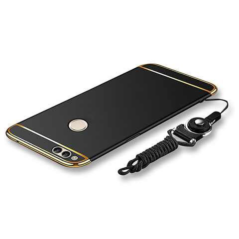 Coque Bumper Luxe Metal et Plastique Etui Housse avec Laniere pour Huawei Honor Play 7X Noir