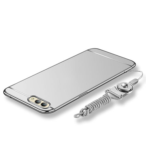 Coque Bumper Luxe Metal et Plastique Etui Housse avec Laniere pour Huawei Honor V10 Argent