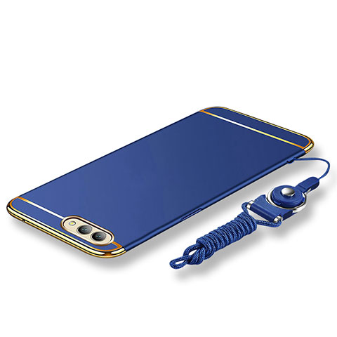 Coque Bumper Luxe Metal et Plastique Etui Housse avec Laniere pour Huawei Honor V10 Bleu