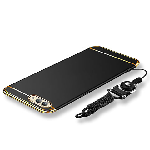 Coque Bumper Luxe Metal et Plastique Etui Housse avec Laniere pour Huawei Honor V10 Noir