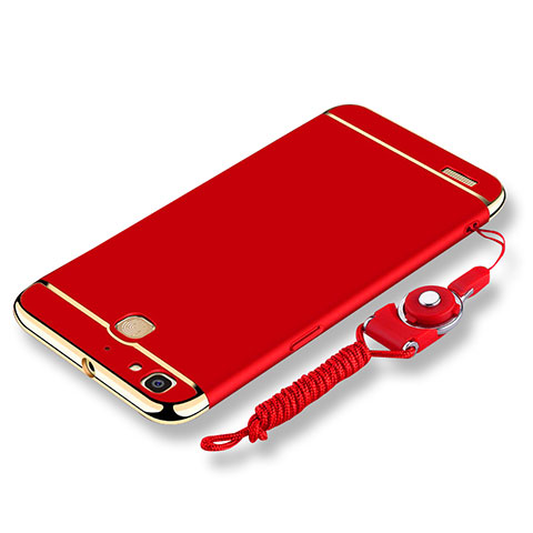 Coque Bumper Luxe Metal et Plastique Etui Housse avec Laniere pour Huawei P8 Lite Smart Rouge