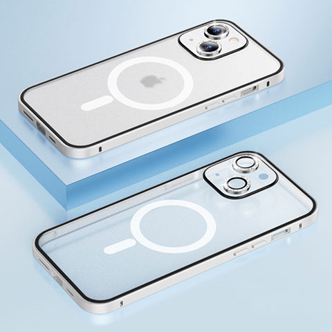 Coque Bumper Luxe Metal et Plastique Etui Housse avec Mag-Safe Magnetic Magnetique Bling-Bling LF1 pour Apple iPhone 13 Argent