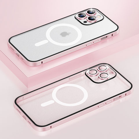 Coque Bumper Luxe Metal et Plastique Etui Housse avec Mag-Safe Magnetic Magnetique Bling-Bling LF1 pour Apple iPhone 14 Pro Max Or Rose