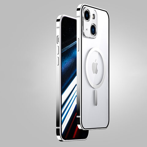 Coque Bumper Luxe Metal et Plastique Etui Housse avec Mag-Safe Magnetic Magnetique JB1 pour Apple iPhone 14 Plus Argent