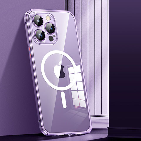 Coque Bumper Luxe Metal et Plastique Etui Housse avec Mag-Safe Magnetic Magnetique JL1 pour Apple iPhone 13 Pro Max Violet