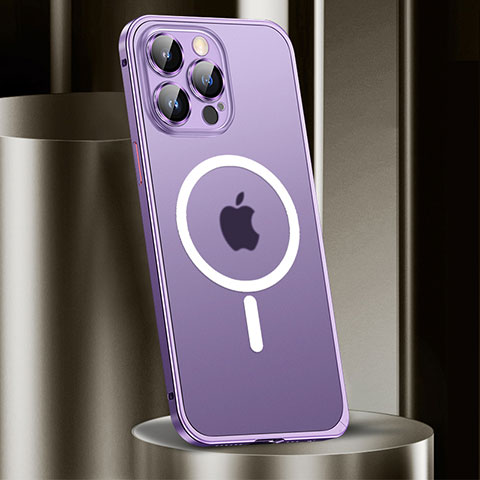 Coque Bumper Luxe Metal et Plastique Etui Housse avec Mag-Safe Magnetic Magnetique JL2 pour Apple iPhone 13 Pro Max Violet