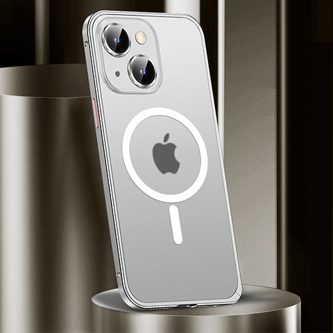 Coque Bumper Luxe Metal et Plastique Etui Housse avec Mag-Safe Magnetic Magnetique JL2 pour Apple iPhone 15 Argent