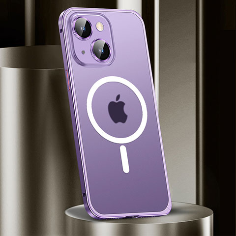 Coque Bumper Luxe Metal et Plastique Etui Housse avec Mag-Safe Magnetic Magnetique JL2 pour Apple iPhone 15 Plus Violet