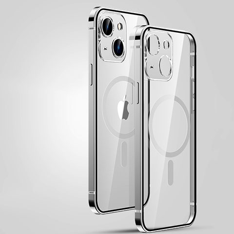 Coque Bumper Luxe Metal et Plastique Etui Housse avec Mag-Safe Magnetic Magnetique JL3 pour Apple iPhone 14 Argent