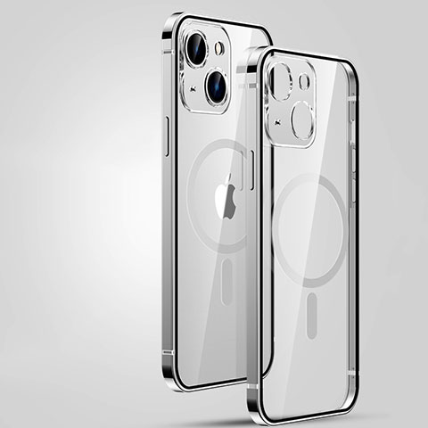Coque Bumper Luxe Metal et Plastique Etui Housse avec Mag-Safe Magnetic Magnetique JL3 pour Apple iPhone 14 Plus Argent