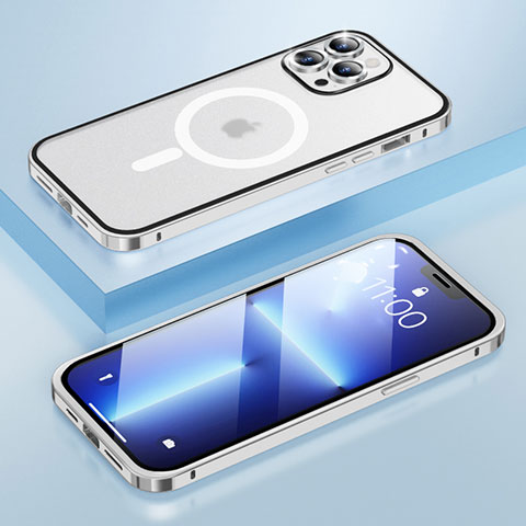 Coque Bumper Luxe Metal et Plastique Etui Housse avec Mag-Safe Magnetic Magnetique LF1 pour Apple iPhone 13 Pro Argent