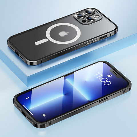 Coque Bumper Luxe Metal et Plastique Etui Housse avec Mag-Safe Magnetic Magnetique LF1 pour Apple iPhone 13 Pro Noir