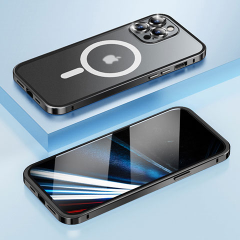 Coque Bumper Luxe Metal et Plastique Etui Housse avec Mag-Safe Magnetic Magnetique LF1 pour Apple iPhone 14 Pro Max Noir