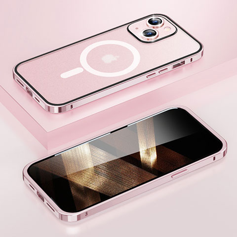 Coque Bumper Luxe Metal et Plastique Etui Housse avec Mag-Safe Magnetic Magnetique LF1 pour Apple iPhone 15 Or Rose