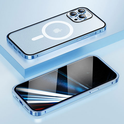 Coque Bumper Luxe Metal et Plastique Etui Housse avec Mag-Safe Magnetic Magnetique LF1 pour Apple iPhone 15 Pro Max Bleu