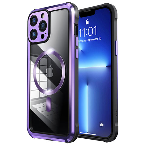 Coque Bumper Luxe Metal et Plastique Etui Housse avec Mag-Safe Magnetic Magnetique LF2 pour Apple iPhone 13 Pro Violet