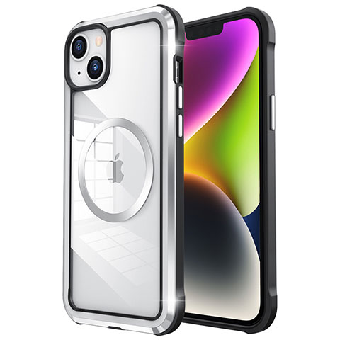 Coque Bumper Luxe Metal et Plastique Etui Housse avec Mag-Safe Magnetic Magnetique LF2 pour Apple iPhone 14 Plus Argent