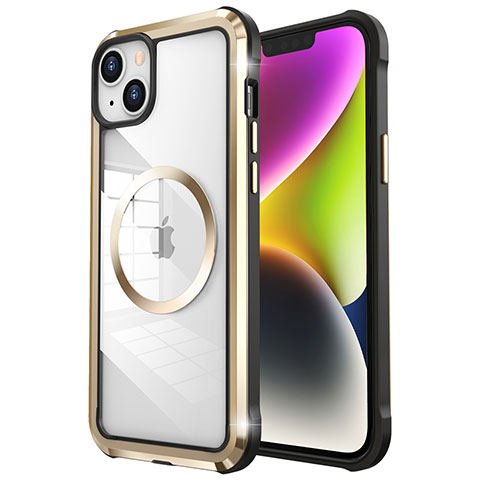 Coque Bumper Luxe Metal et Plastique Etui Housse avec Mag-Safe Magnetic Magnetique LF2 pour Apple iPhone 14 Plus Or