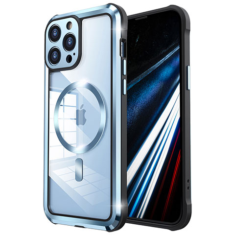 Coque Bumper Luxe Metal et Plastique Etui Housse avec Mag-Safe Magnetic Magnetique LF2 pour Apple iPhone 14 Pro Max Bleu