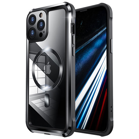 Coque Bumper Luxe Metal et Plastique Etui Housse avec Mag-Safe Magnetic Magnetique LF2 pour Apple iPhone 14 Pro Max Noir