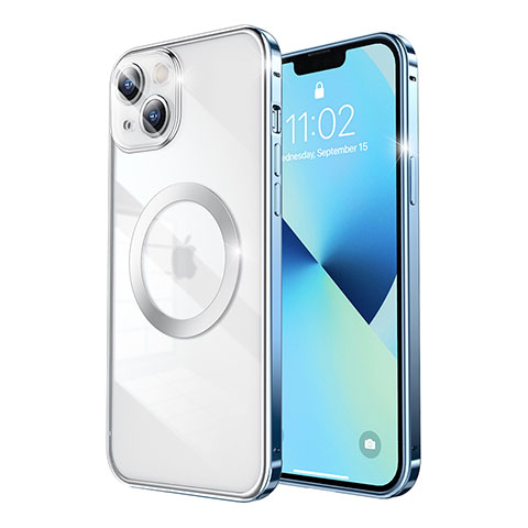 Coque Bumper Luxe Metal et Plastique Etui Housse avec Mag-Safe Magnetic Magnetique LF3 pour Apple iPhone 13 Bleu