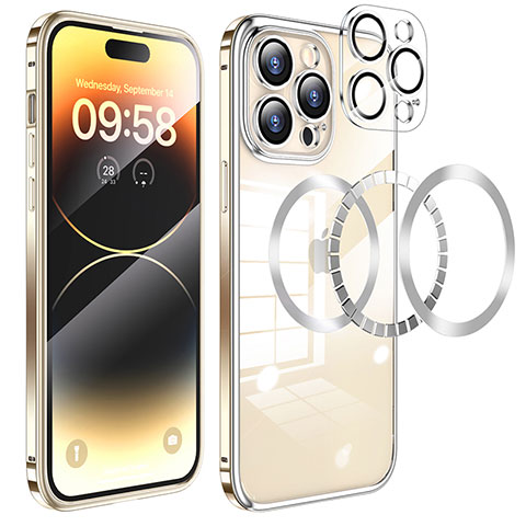 Coque Bumper Luxe Metal et Plastique Etui Housse avec Mag-Safe Magnetic Magnetique LF3 pour Apple iPhone 16 Pro Max Or